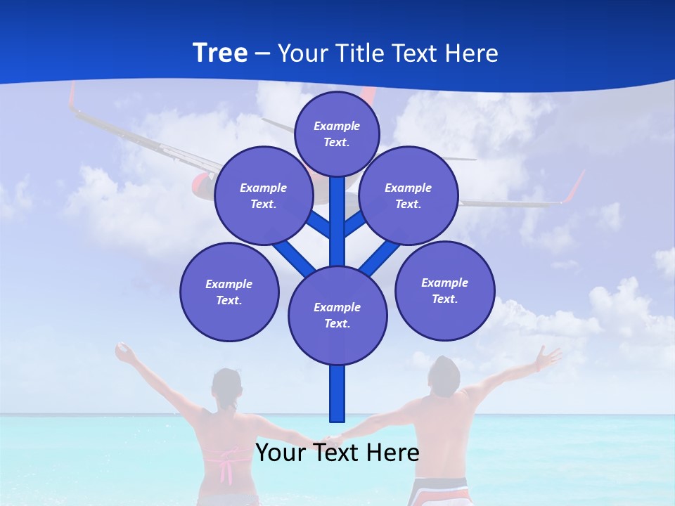 Two People Standing In The Water With A Plane In The Background PowerPoint Template