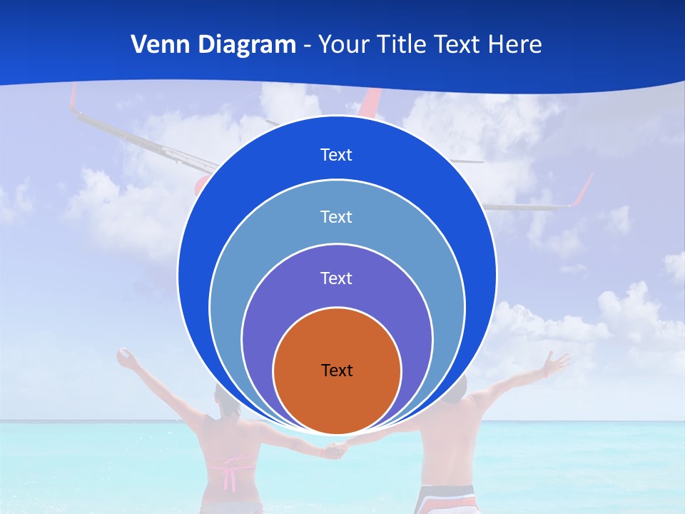 Two People Standing In The Water With A Plane In The Background PowerPoint Template