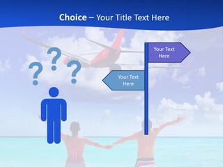 Two People Standing In The Water With A Plane In The Background PowerPoint Template