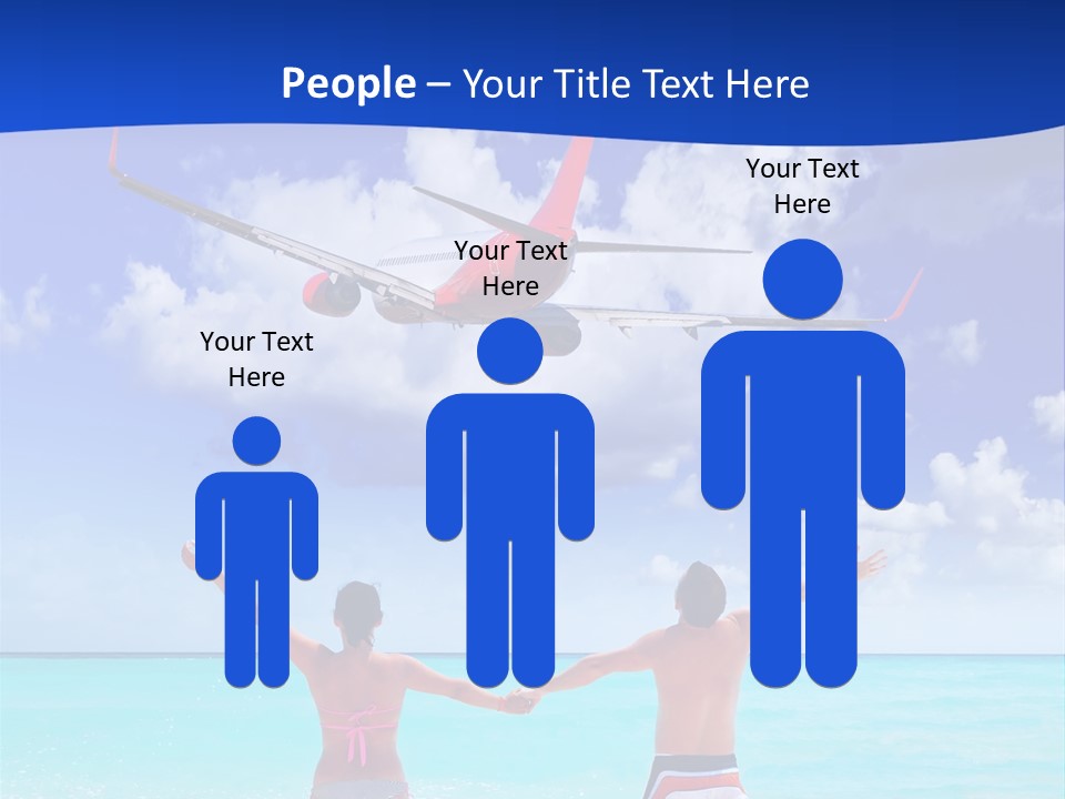 Two People Standing In The Water With A Plane In The Background PowerPoint Template