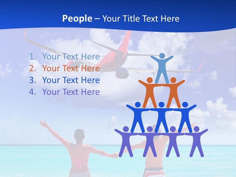 Two People Standing In The Water With A Plane In The Background PowerPoint Template