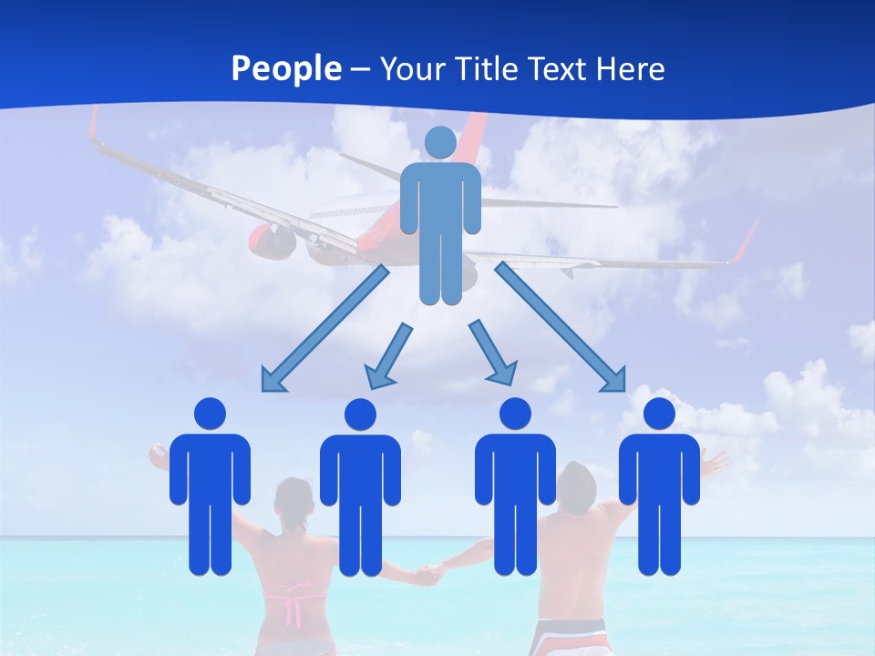 Two People Standing In The Water With A Plane In The Background PowerPoint Template