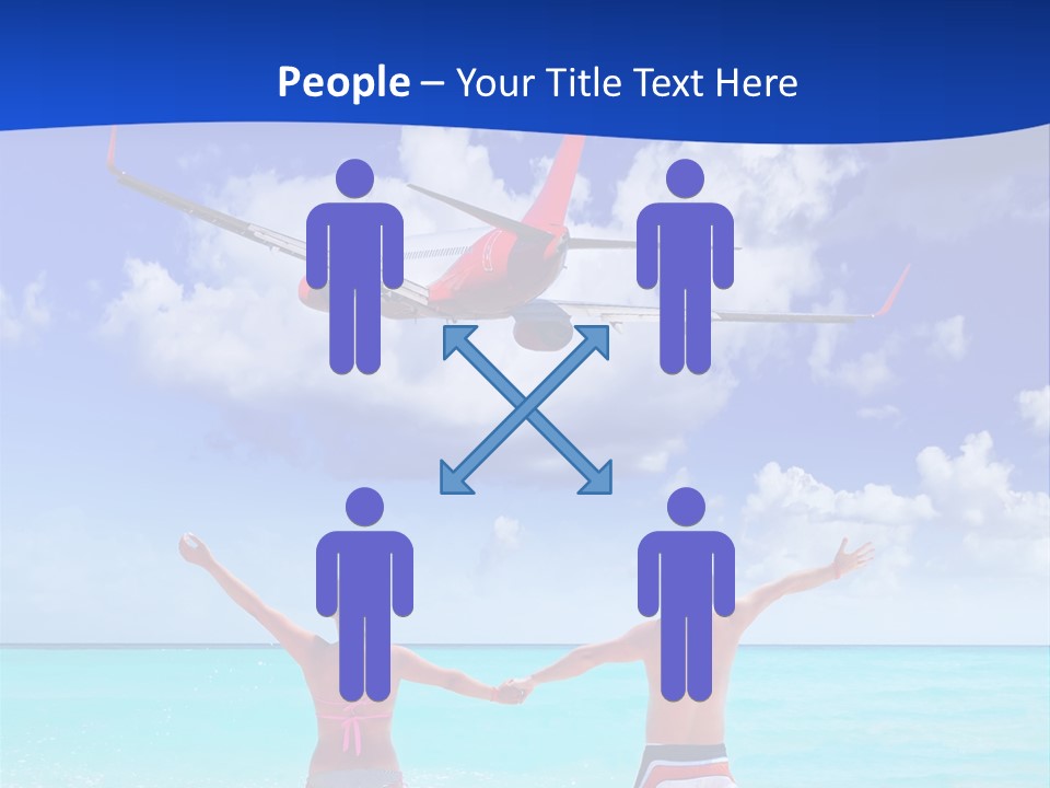 Two People Standing In The Water With A Plane In The Background PowerPoint Template