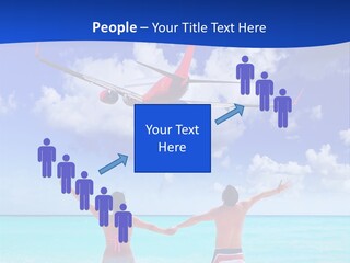 Two People Standing In The Water With A Plane In The Background PowerPoint Template