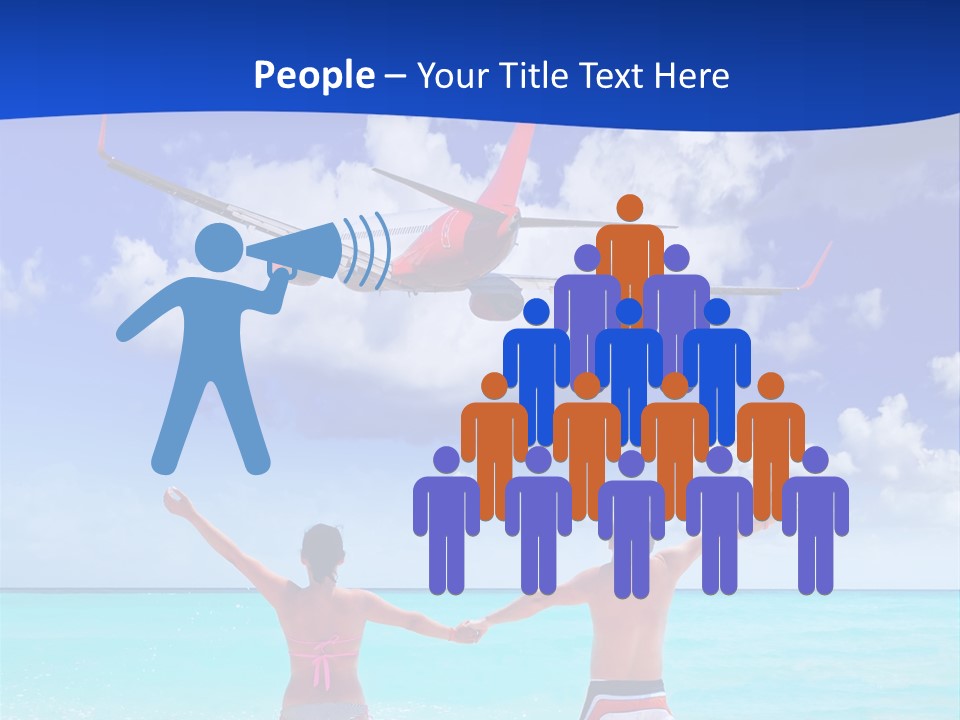 Two People Standing In The Water With A Plane In The Background PowerPoint Template