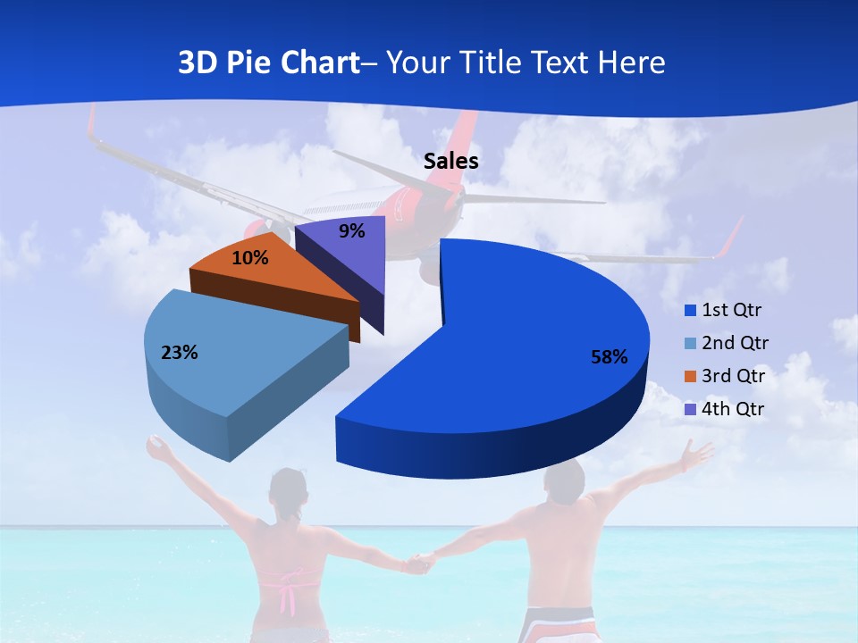 Two People Standing In The Water With A Plane In The Background PowerPoint Template