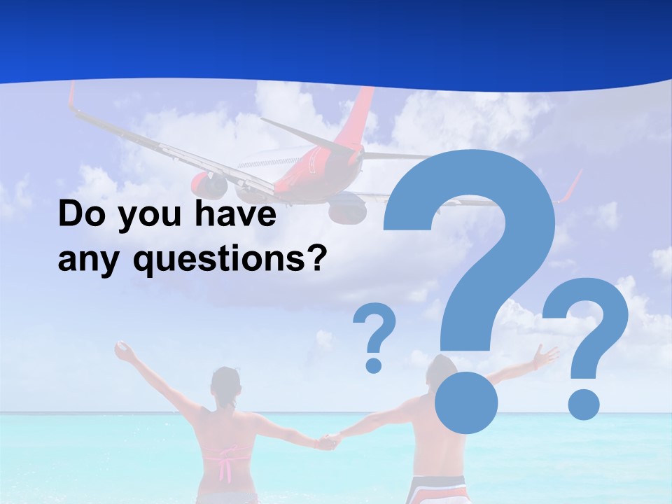 Two People Standing In The Water With A Plane In The Background PowerPoint Template