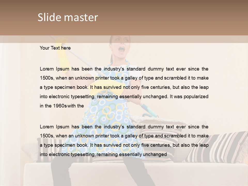 A Woman Cleaning A Living Room With A Mop PowerPoint Template