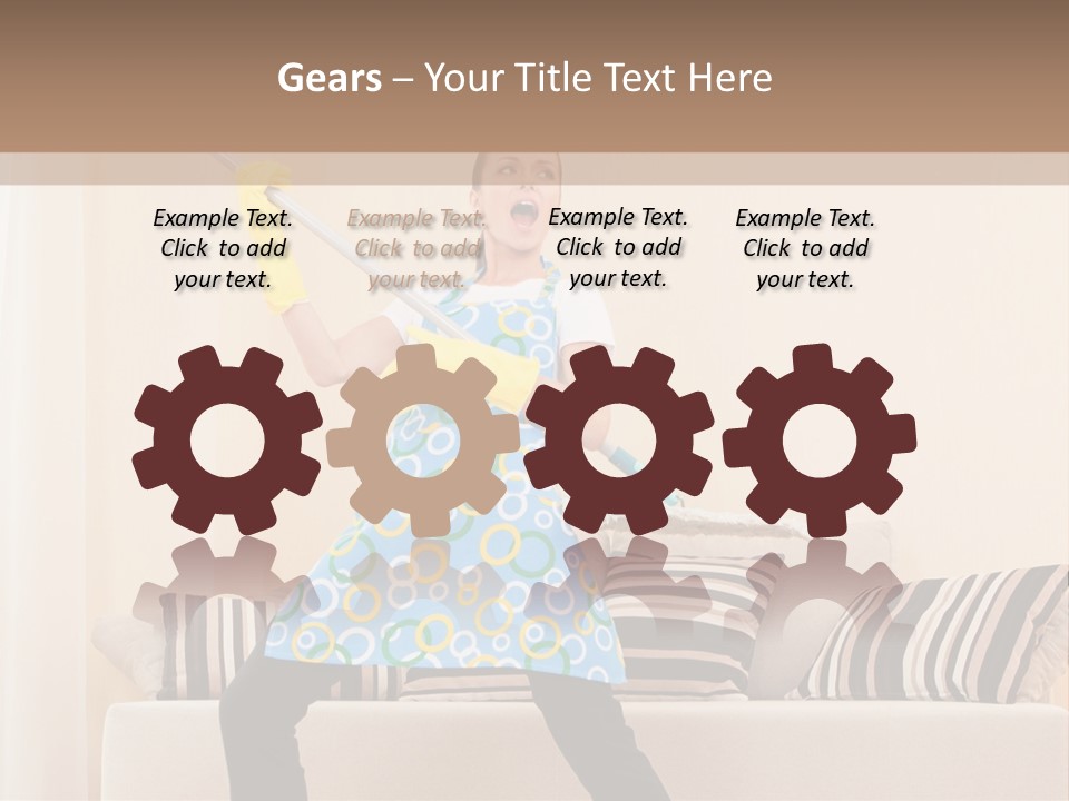 A Woman Cleaning A Living Room With A Mop PowerPoint Template