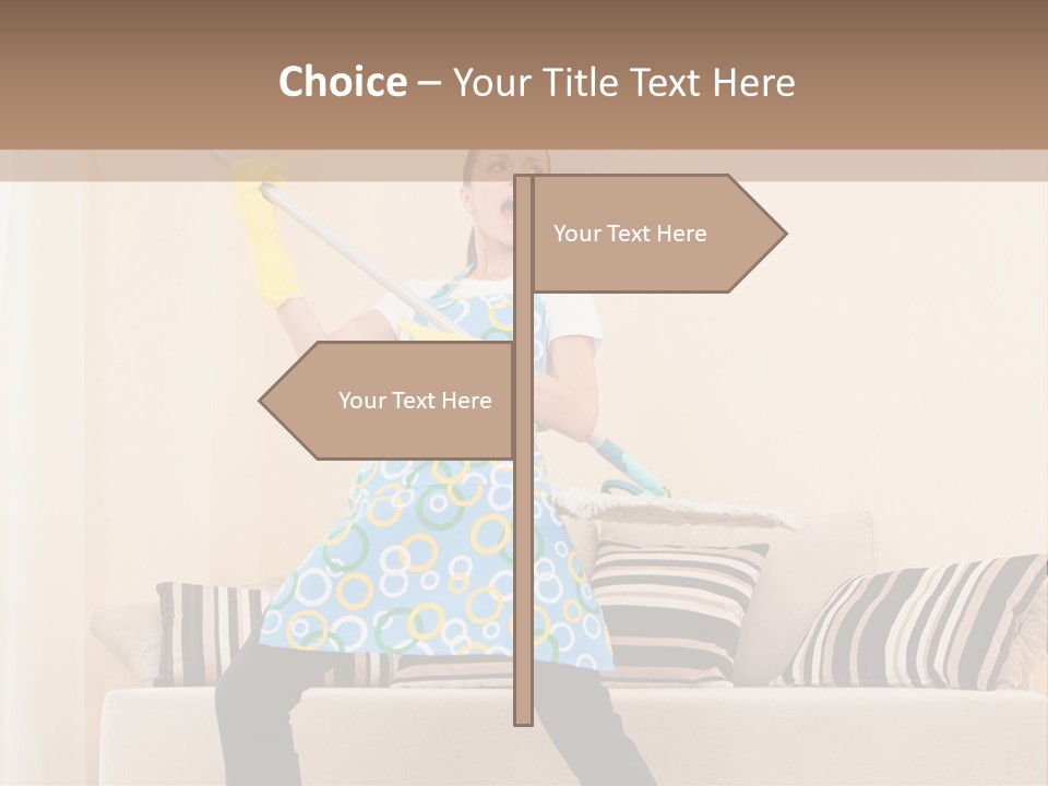 A Woman Cleaning A Living Room With A Mop PowerPoint Template