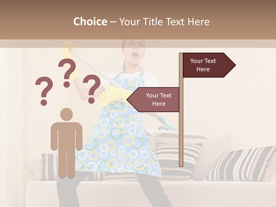 A Woman Cleaning A Living Room With A Mop PowerPoint Template