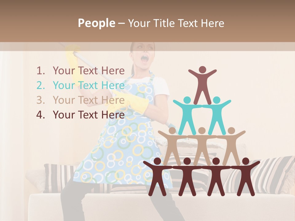 A Woman Cleaning A Living Room With A Mop PowerPoint Template