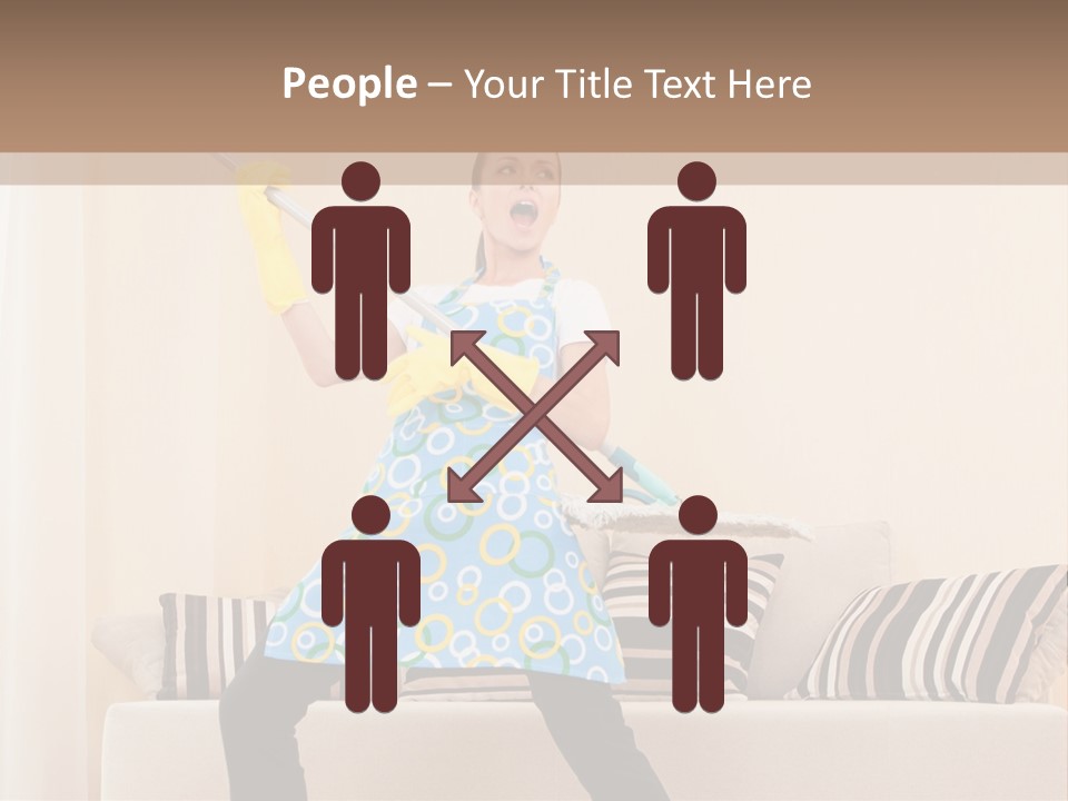 A Woman Cleaning A Living Room With A Mop PowerPoint Template