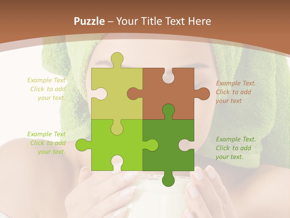 A Woman With A Green Towel On Her Head Is Holding A Cup PowerPoint Template