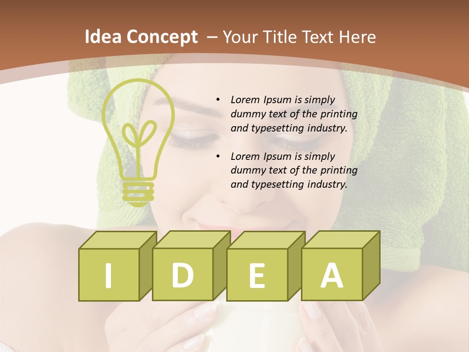 A Woman With A Green Towel On Her Head Is Holding A Cup PowerPoint Template
