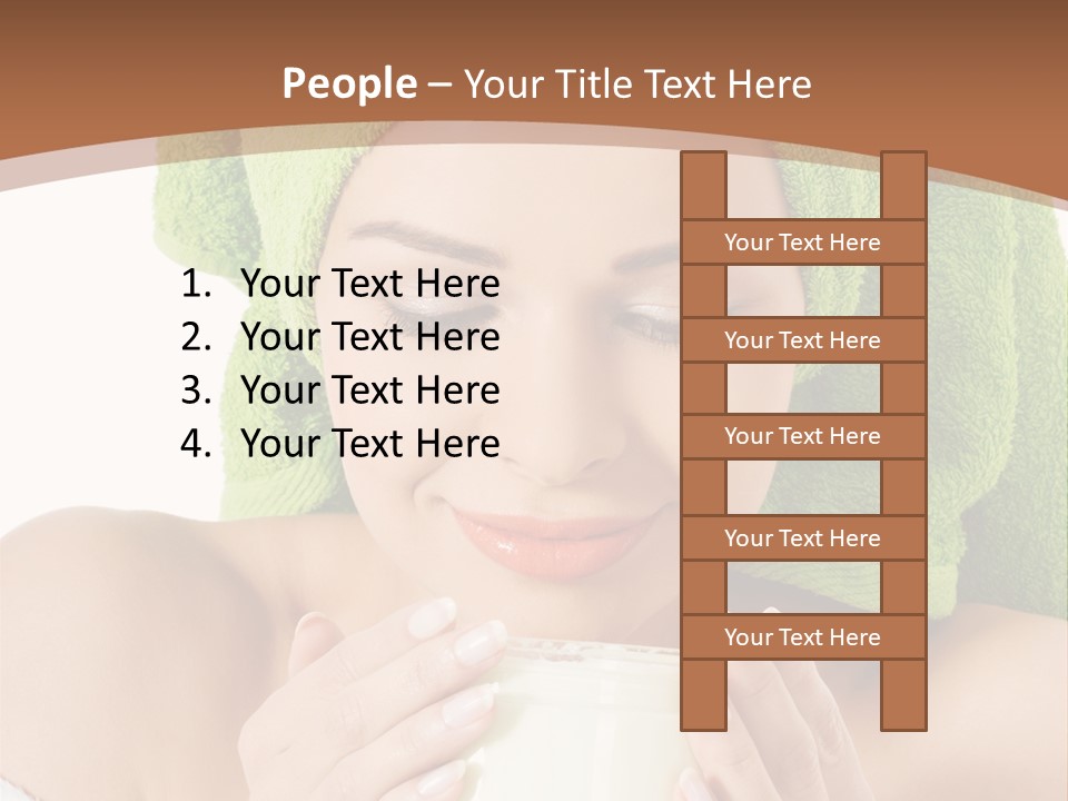 A Woman With A Green Towel On Her Head Is Holding A Cup PowerPoint Template