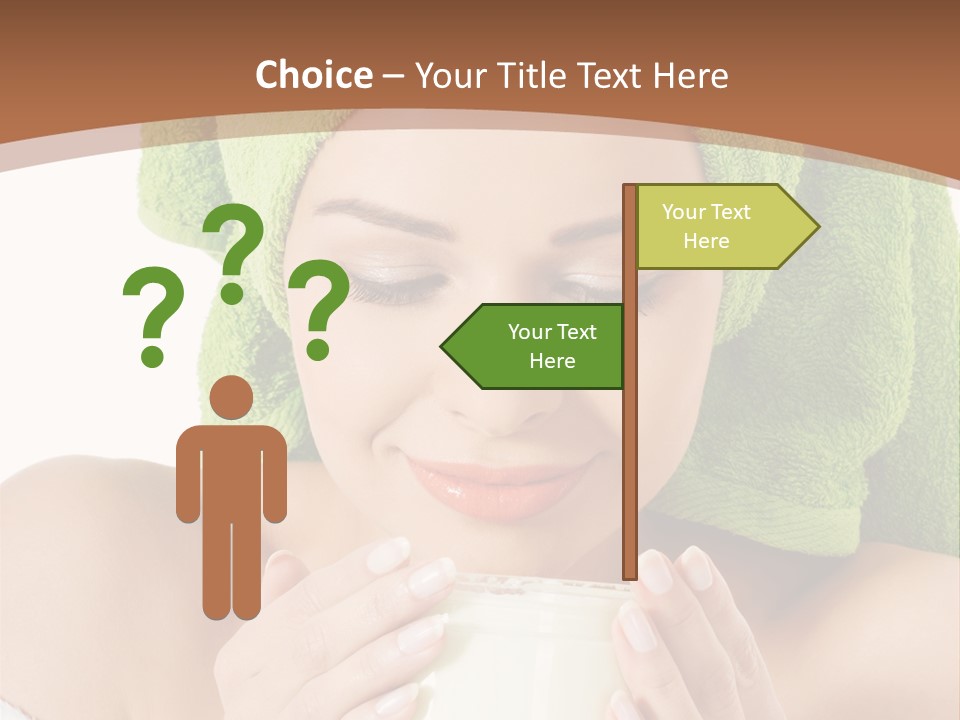 A Woman With A Green Towel On Her Head Is Holding A Cup PowerPoint Template