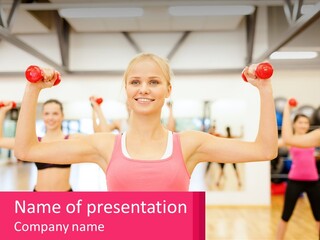 A Group Of Women Doing Exercises With Dumbbells PowerPoint Template