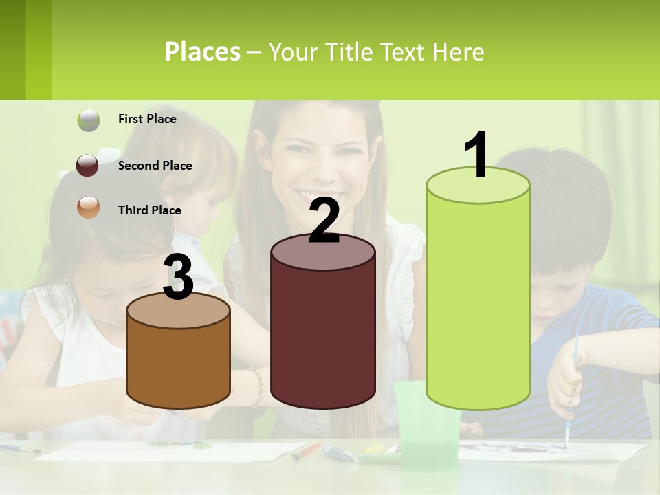 A Woman Sitting At A Table With Two Children PowerPoint Template