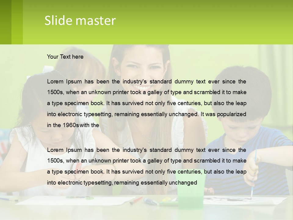 A Woman Sitting At A Table With Two Children PowerPoint Template