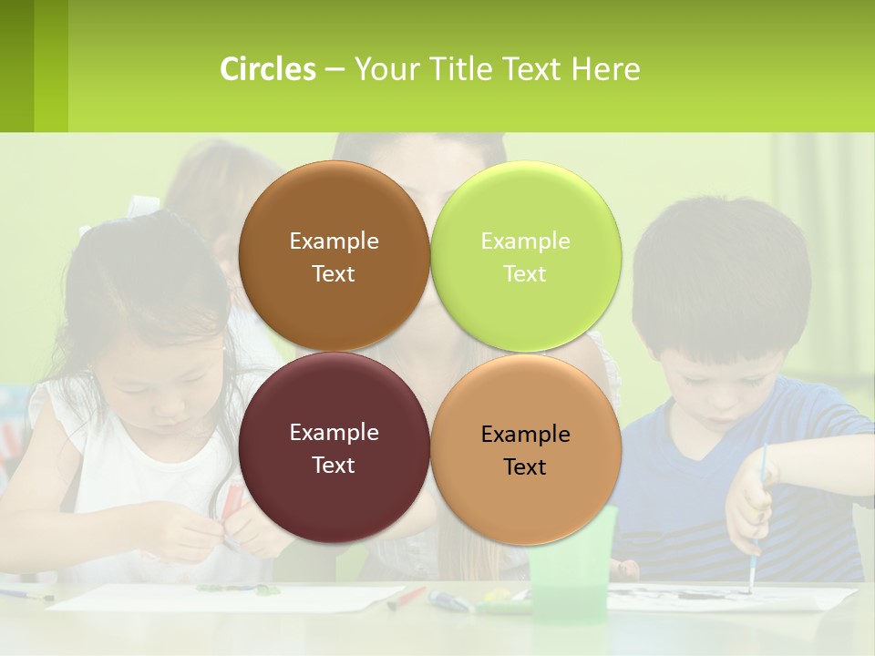 A Woman Sitting At A Table With Two Children PowerPoint Template