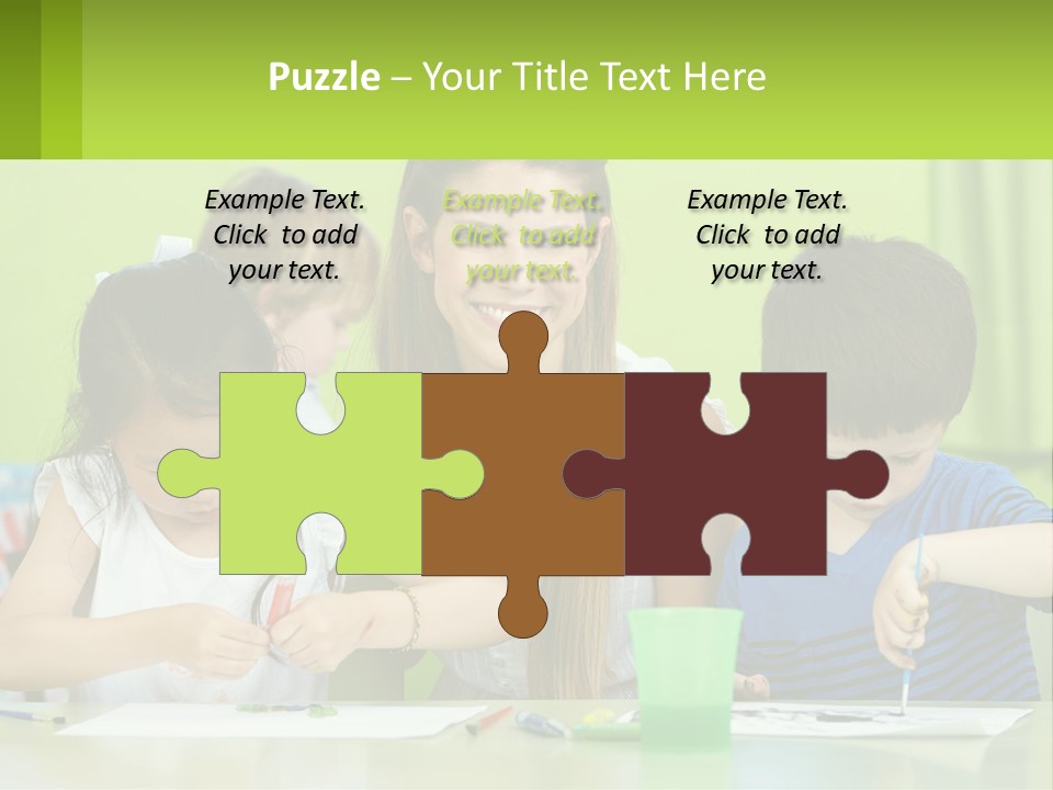 A Woman Sitting At A Table With Two Children PowerPoint Template