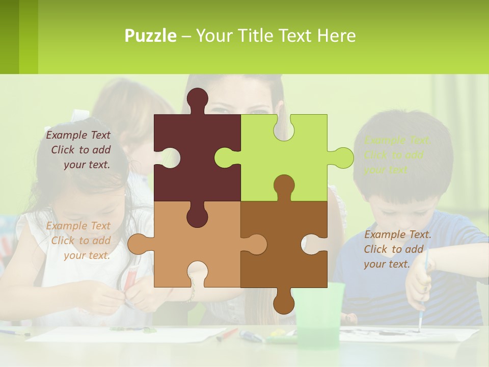 A Woman Sitting At A Table With Two Children PowerPoint Template