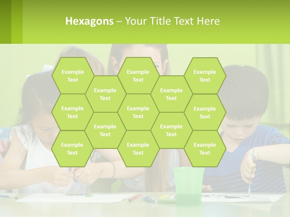 A Woman Sitting At A Table With Two Children PowerPoint Template