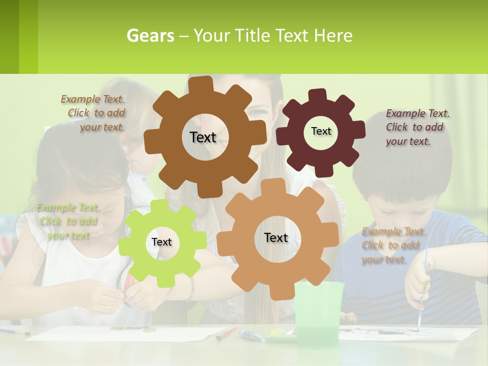 A Woman Sitting At A Table With Two Children PowerPoint Template