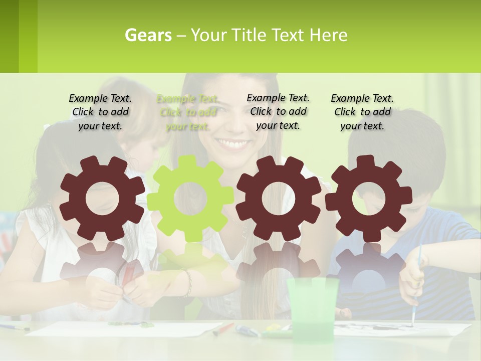 A Woman Sitting At A Table With Two Children PowerPoint Template