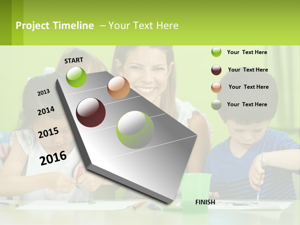 A Woman Sitting At A Table With Two Children PowerPoint Template
