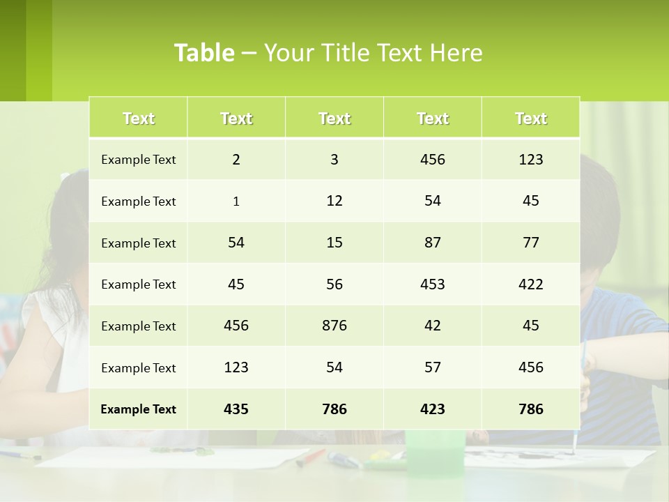 A Woman Sitting At A Table With Two Children PowerPoint Template