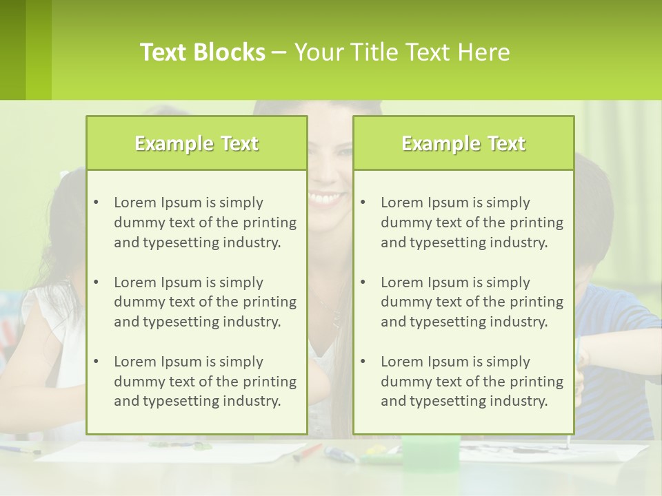 A Woman Sitting At A Table With Two Children PowerPoint Template