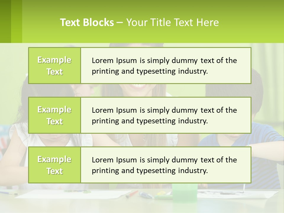 A Woman Sitting At A Table With Two Children PowerPoint Template