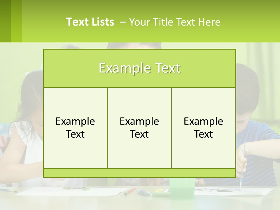 A Woman Sitting At A Table With Two Children PowerPoint Template