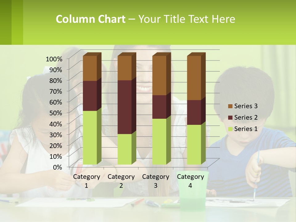 A Woman Sitting At A Table With Two Children PowerPoint Template