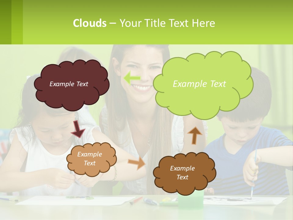 A Woman Sitting At A Table With Two Children PowerPoint Template