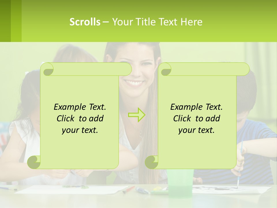 A Woman Sitting At A Table With Two Children PowerPoint Template