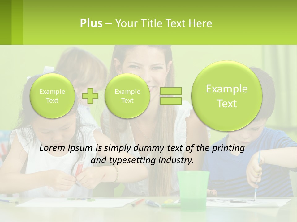 A Woman Sitting At A Table With Two Children PowerPoint Template