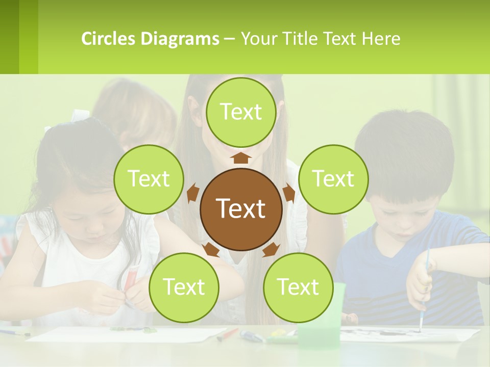 A Woman Sitting At A Table With Two Children PowerPoint Template