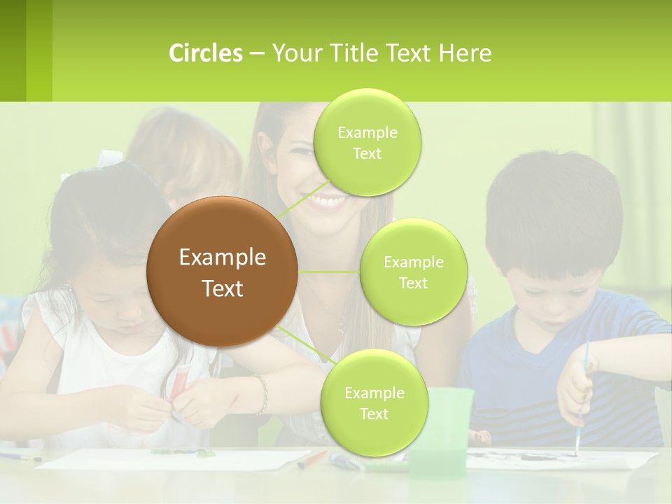 A Woman Sitting At A Table With Two Children PowerPoint Template