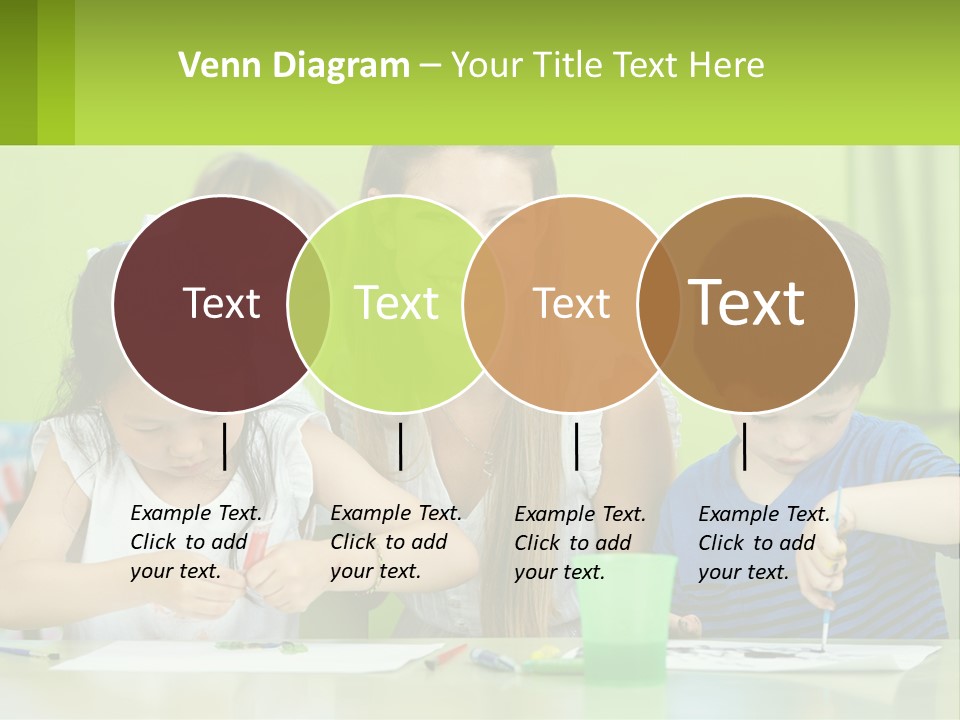 A Woman Sitting At A Table With Two Children PowerPoint Template