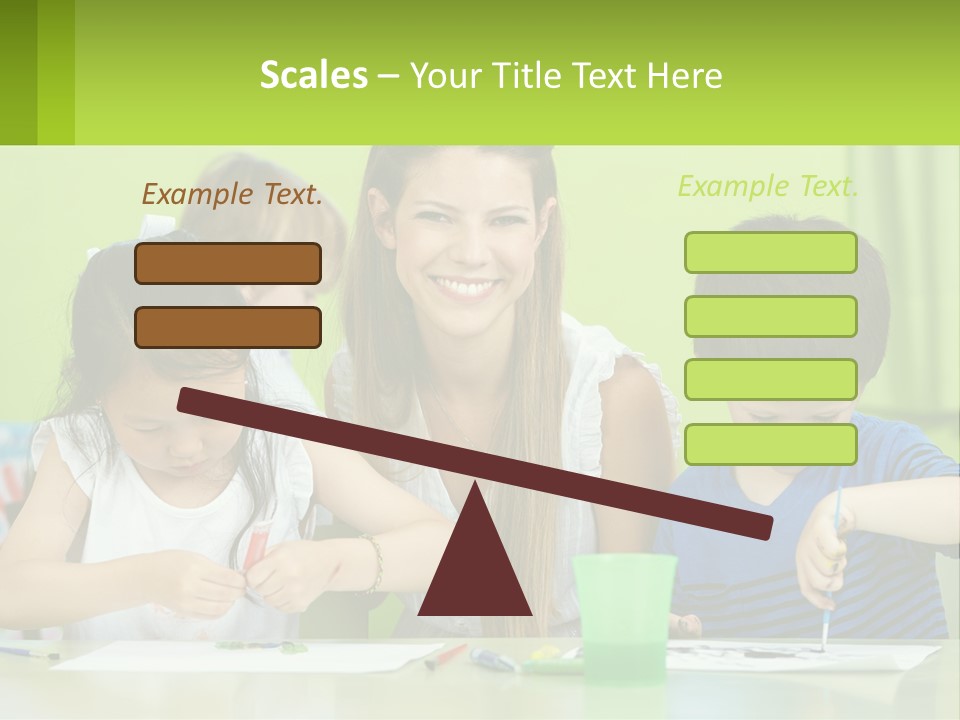 A Woman Sitting At A Table With Two Children PowerPoint Template