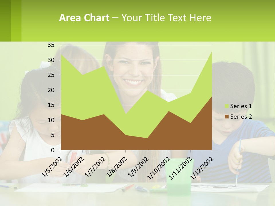 A Woman Sitting At A Table With Two Children PowerPoint Template