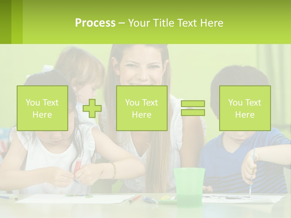 A Woman Sitting At A Table With Two Children PowerPoint Template