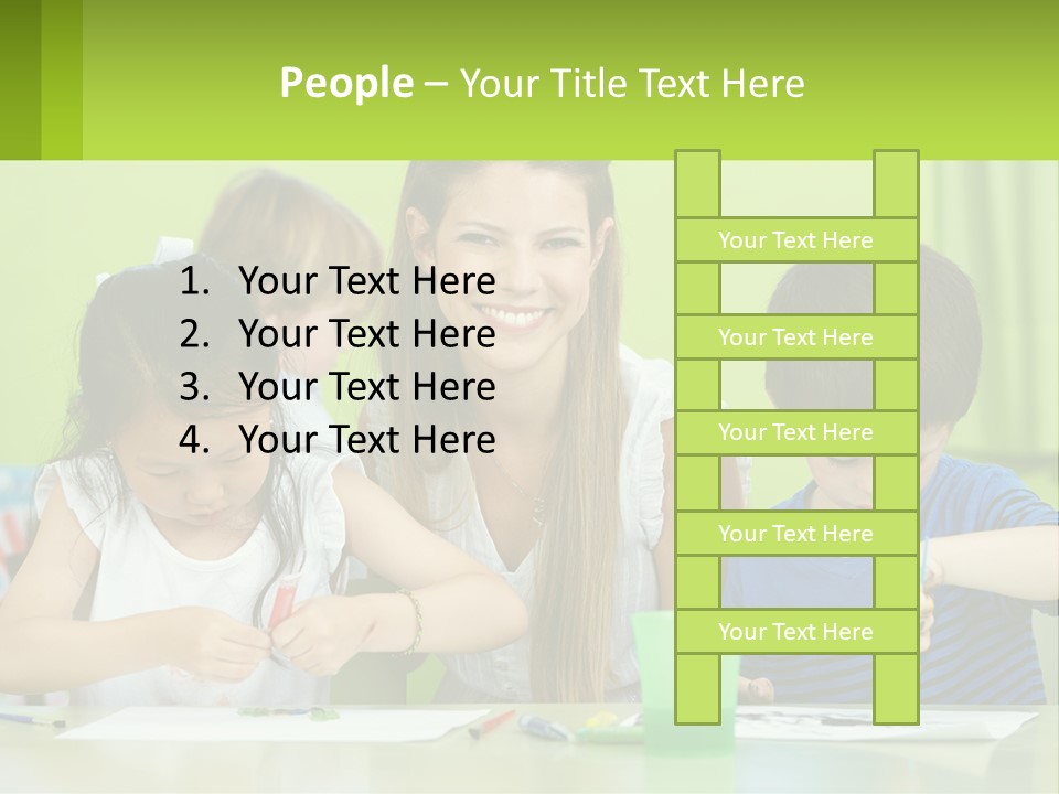 A Woman Sitting At A Table With Two Children PowerPoint Template