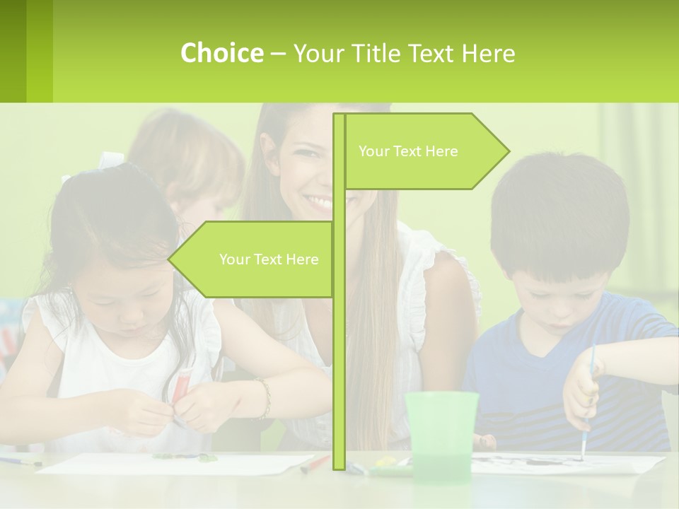 A Woman Sitting At A Table With Two Children PowerPoint Template