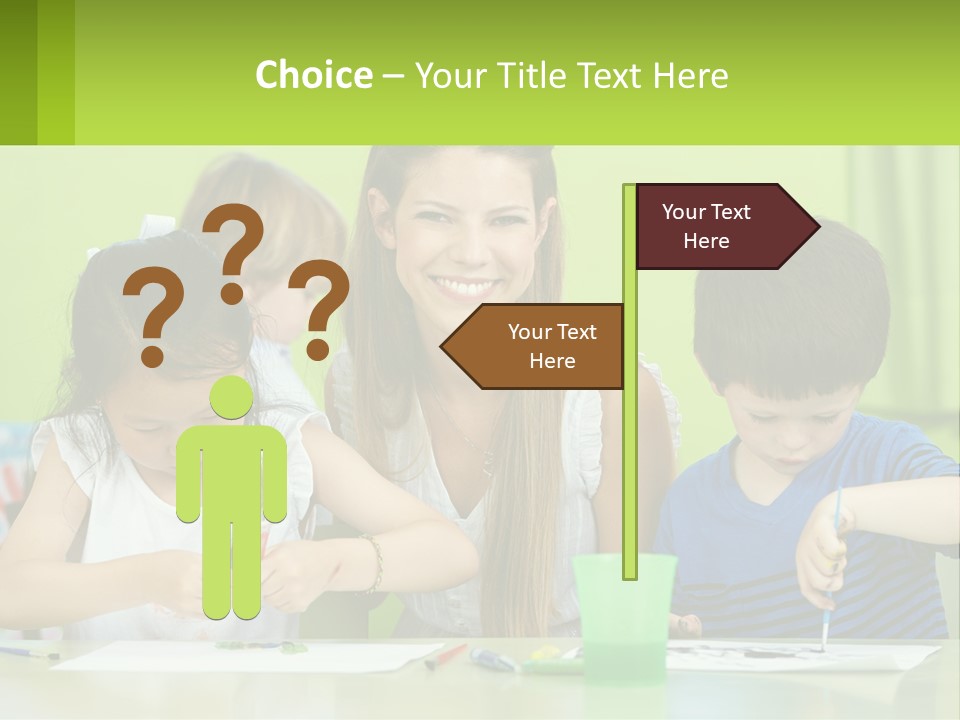A Woman Sitting At A Table With Two Children PowerPoint Template