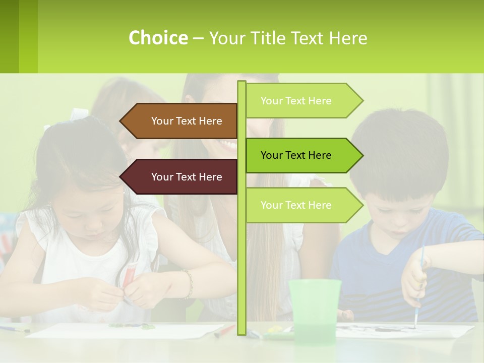 A Woman Sitting At A Table With Two Children PowerPoint Template