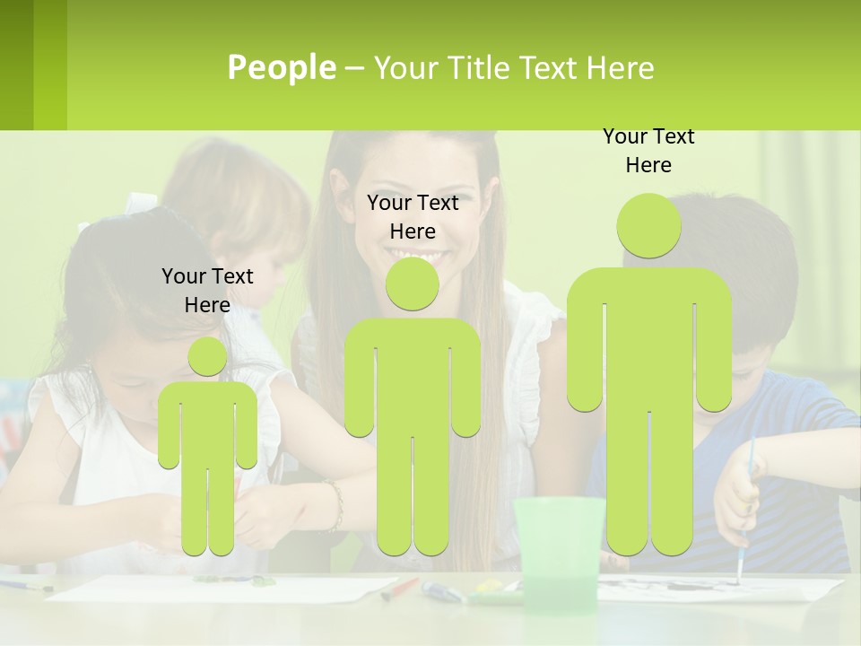 A Woman Sitting At A Table With Two Children PowerPoint Template